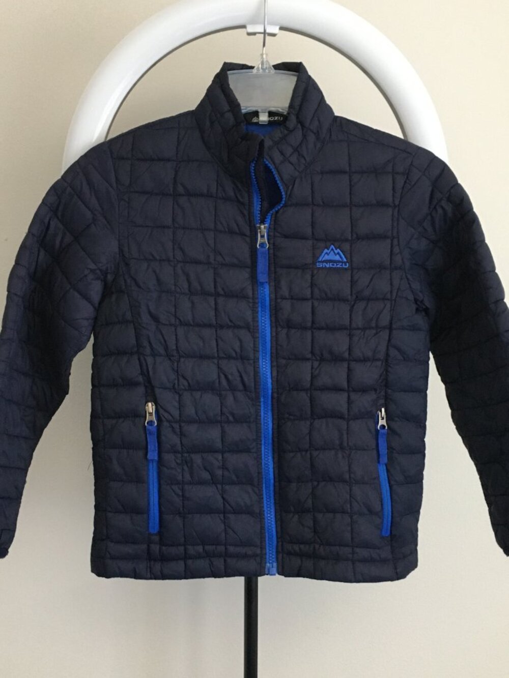 SNOZU Kids Navy Blue Trim Zip Pockets Long Sleeve Lightweight Puffer Jacket